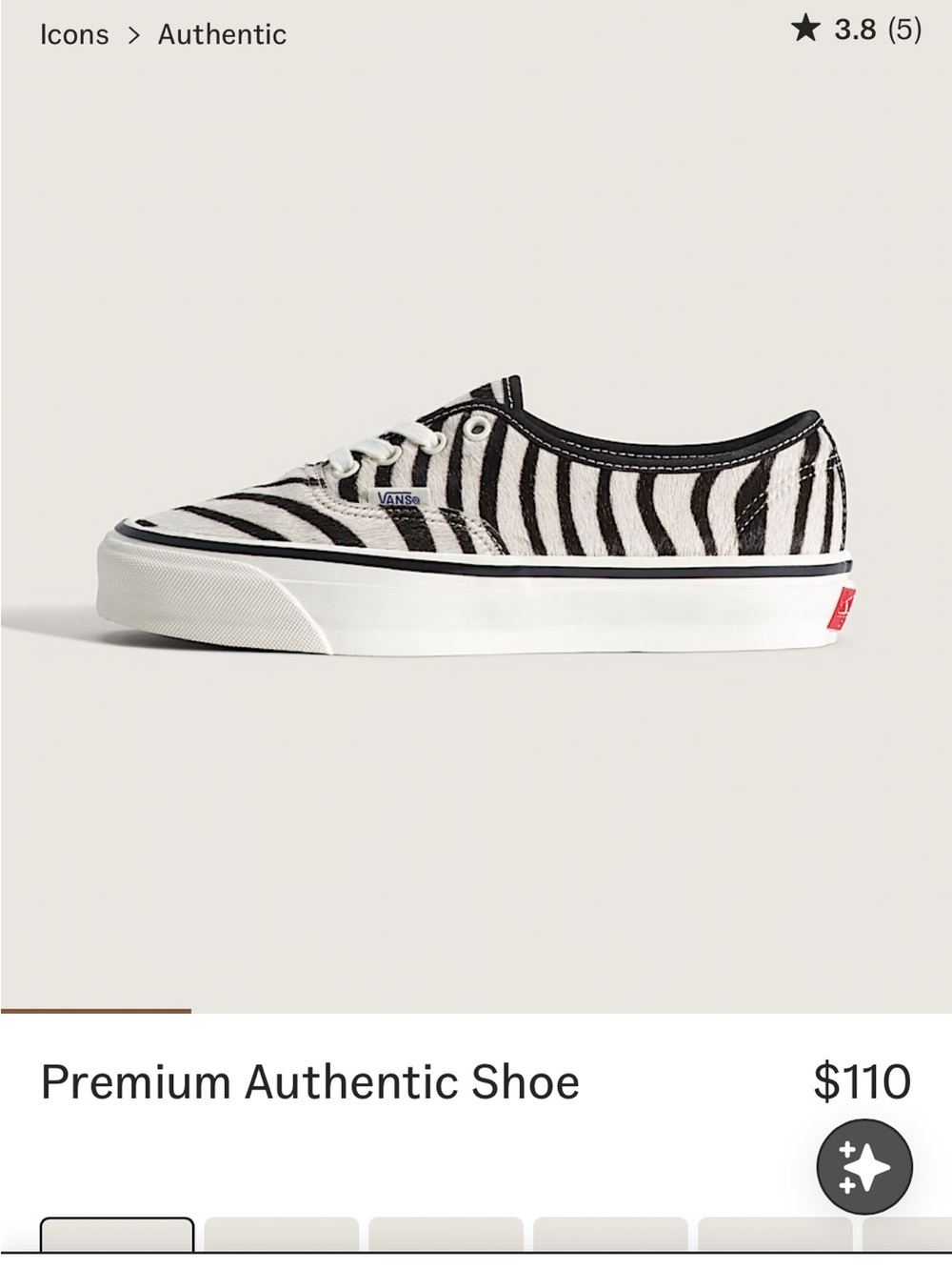 Vans Authentic Low Top Sneaker in Black and White Zebra